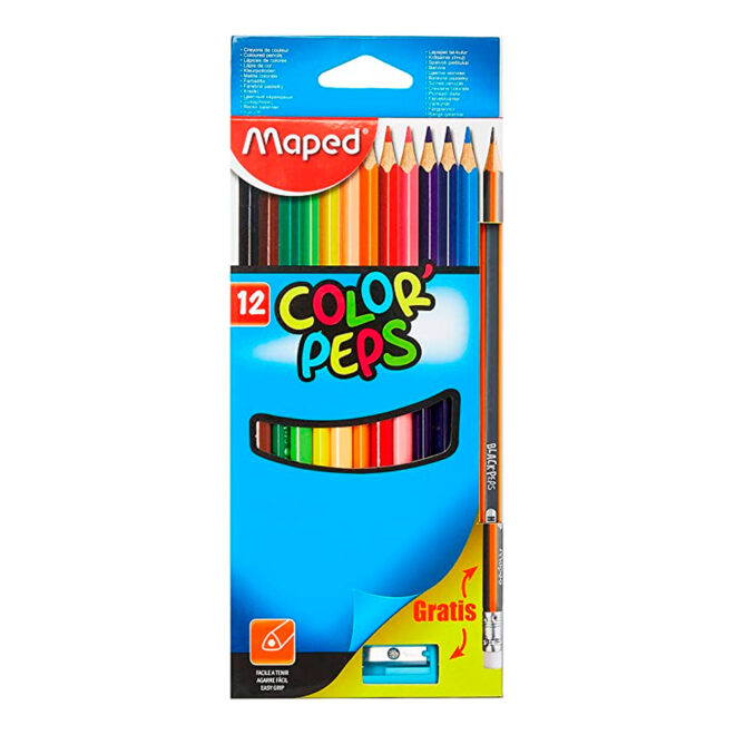 Lápis de Cor Color Peps 12 Cores + Lápis Grafite + Apontador Multicor Maped